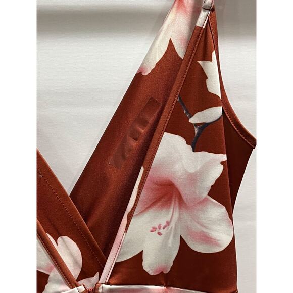 L’atiste By Amy Women Faux Orange Rust Floral Wrap Romper Size Small Sleeveless - Picture 4 of 13